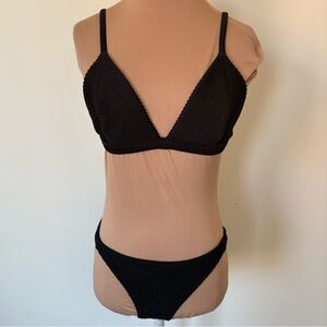 Hollister Swim Black Ruched Ribbed Two Piece Bikini Bathing Suit EUC Size Medium